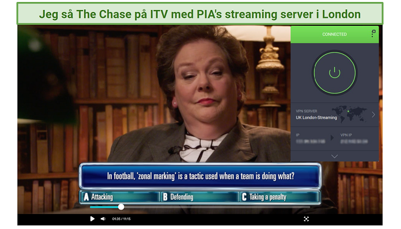 A screenshot showing that I unblocked ITV with PIA's London streaming server and watched The Chase
