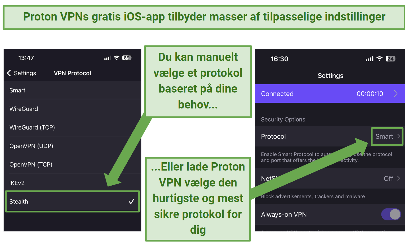 Screenshot of Proton VPN iOS app's security features