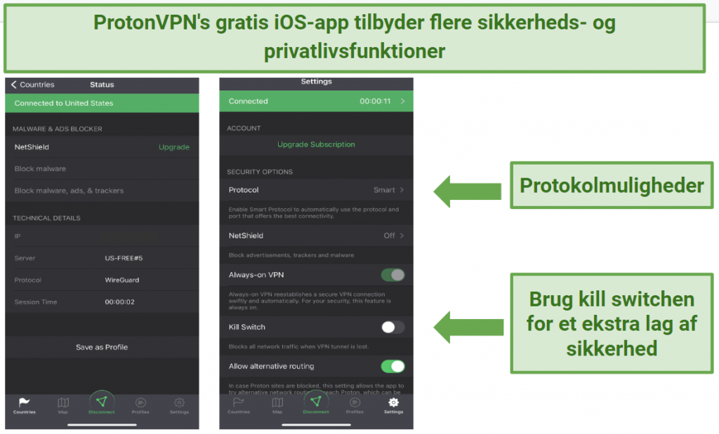 Screenshot of Proton VPN's iOS app