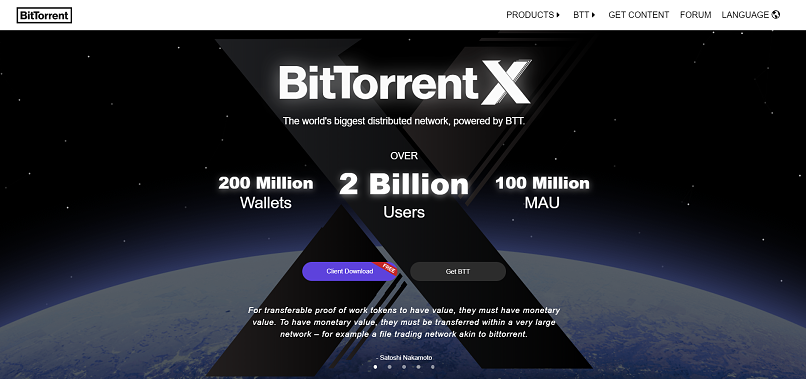 BitTorrent homepage screenshot