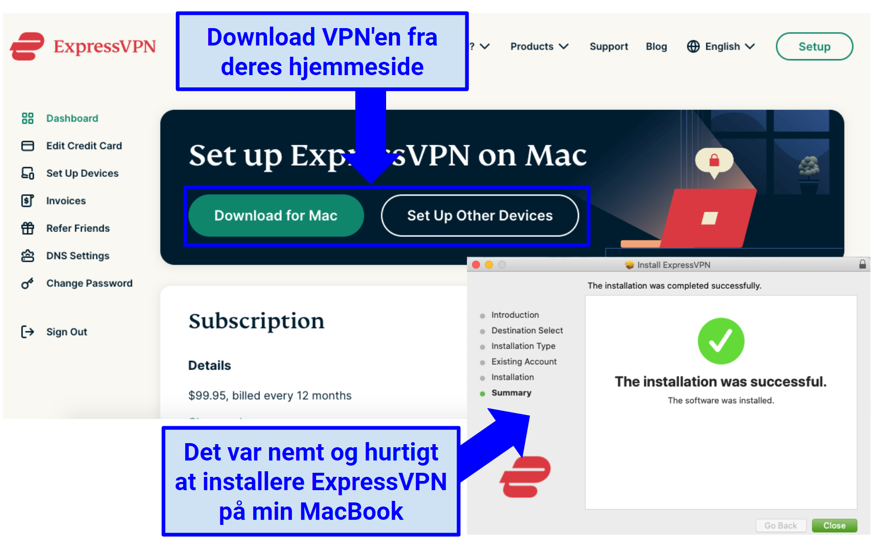 Screenshot of the download link from ExpressVPN's website