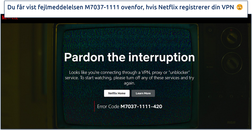 Screenshot showing the Netflix proxy error code M7037-1111-420
