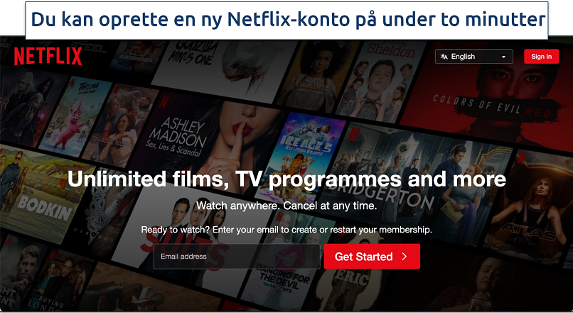 Skærmbillede, der viser, hvordan du abonnerer på Netflix online