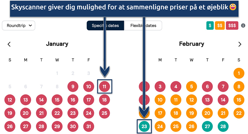 Skærmbillede, der viser flysøgningsfunktionen på Skyscanner