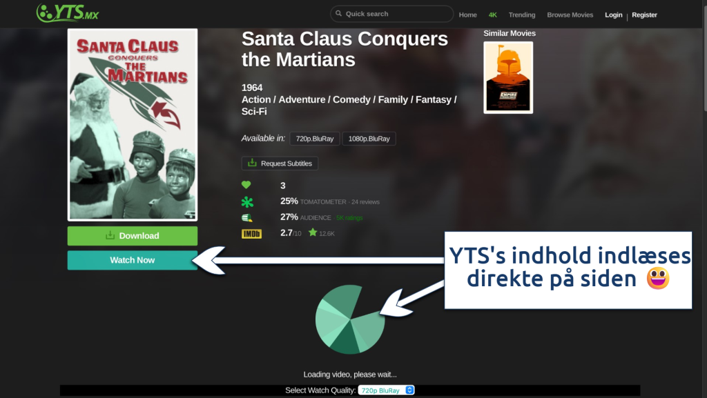 Screenshot of the YTS search results page