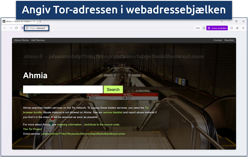 Screenshots of the Ahmia search engine home page on the Tor Browser